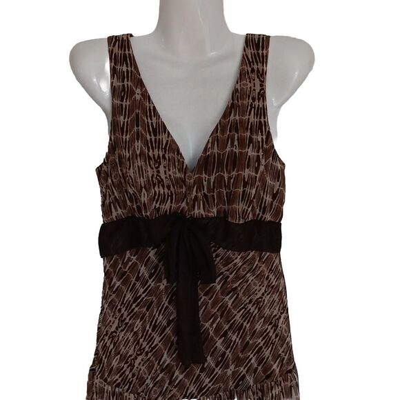 Vintage Connected Apparel Brown/Beige Tiered Sleeveless V-Neck Midi Dress, Sz. 8 - Picture 4 of 8